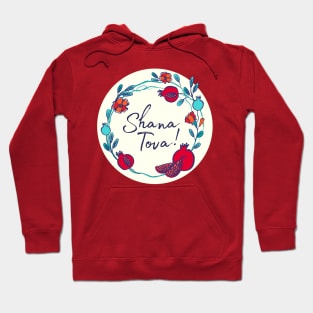 Shana Tova, pomegranate wreath on ivory Hoodie